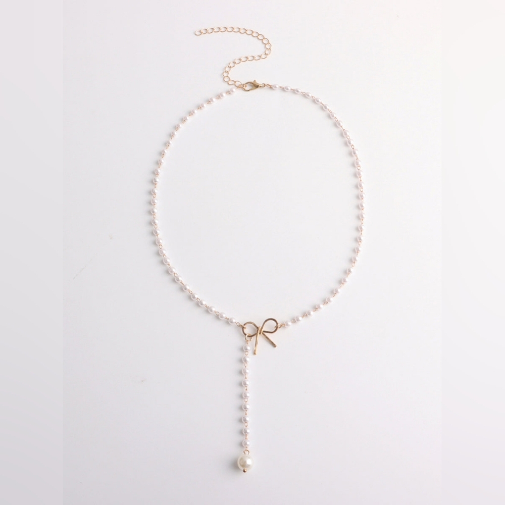 Commense Pearl Bow Knot Pendant Necklace